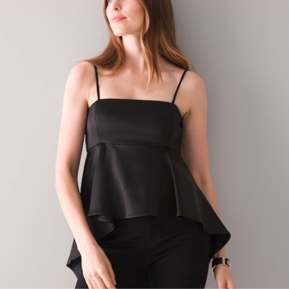NWT White House Black Market High Low Peplum Bodice Top Blouse Black Size 14
